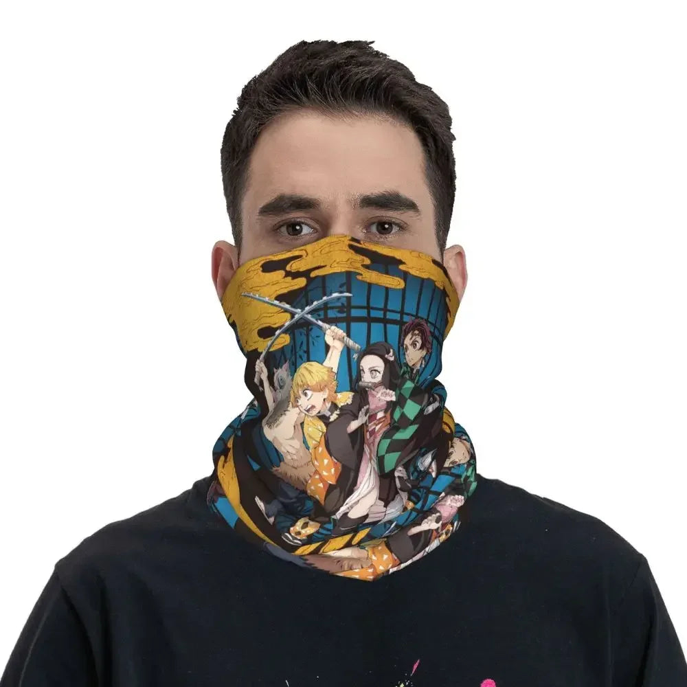 Demon Slayer Kimetsu No Yaiba Bandana Neck Gaiter Windproof Face Scarf Cover Women Men Nezuko Kamado Headband Tube Balaclava