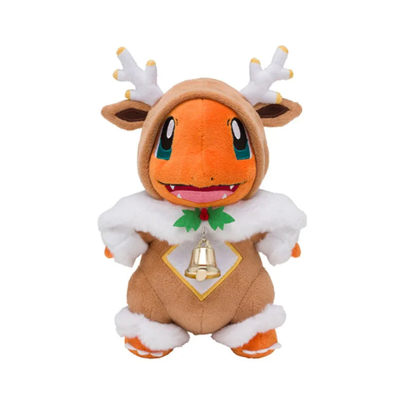 25CM Merry Christmas Sawsbuck Poncho Charmander Pikachu Pokemons Stuffed Plush Toys Anime Pokemons Plush Toys Dolls Kids Gifts