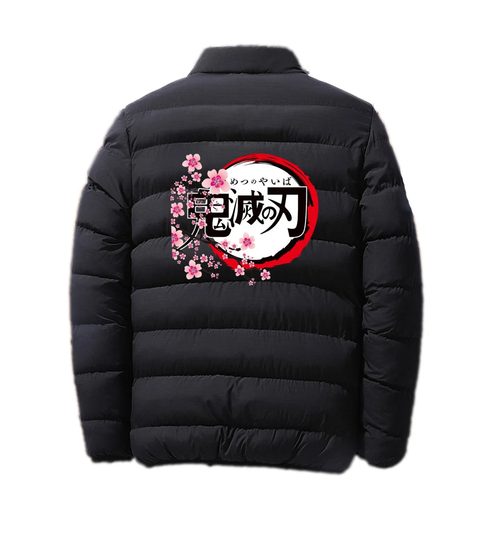 Demon Slayer Men's New Autumn and Winter Stand Collar Printing Four-color Cotton-padded Jacket Kamado Tanjirou Graphic Warm Coat