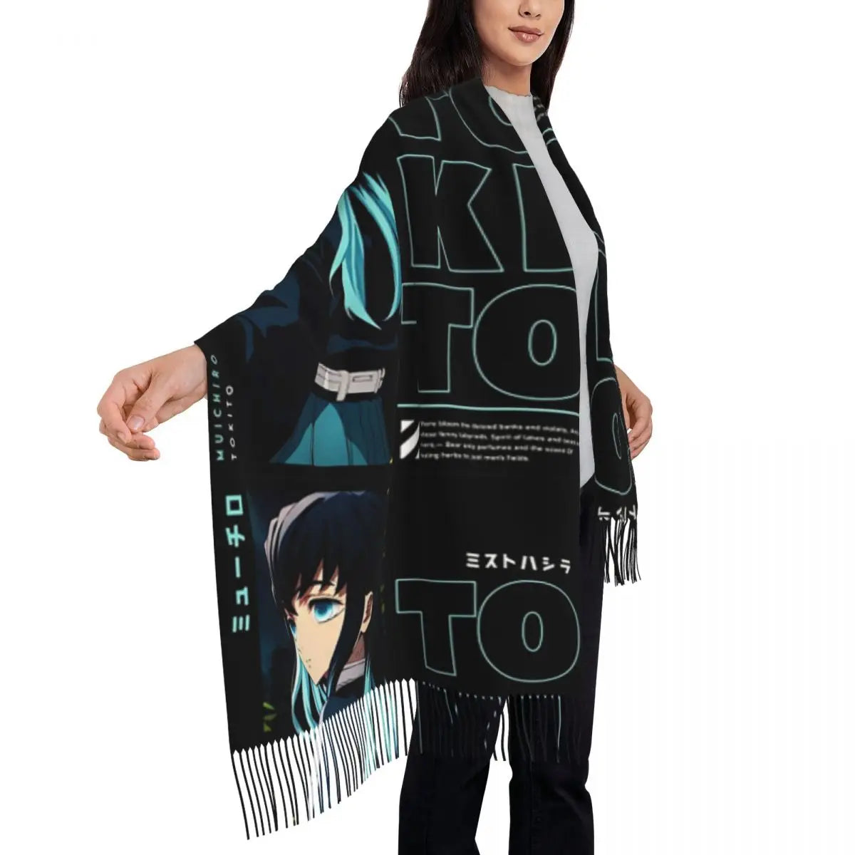 Muichiro Tokito - Demon Slayer Scarf Tassel Scarves for Women Soft Warm Shawls and Wraps Long Fall Winter Shawl Wrap