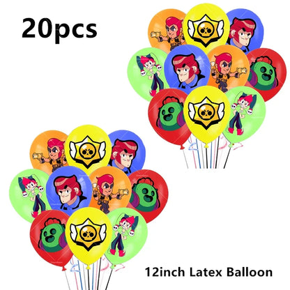 Brawl Stars Balloons Happy Birthday Banner Game Party Decoration Background Cake Topper Stickers Disposable Tableware Keychain