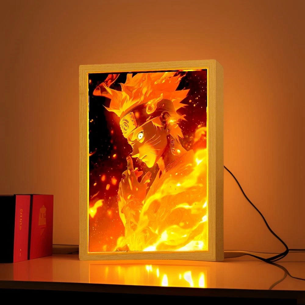 Anime Figure Naruto Light Painting Photo Frame Sasuke Gaara Action Figure Led Night Light Bedroom Decor Christmas Gift Moon Lamp