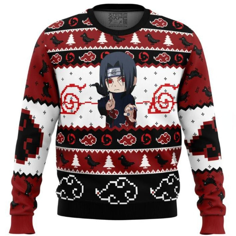 Naruto Christmas Uchiha Itachi Sweater Long Sleeve Underwear for Man Women Sweatshir Red Jumper Round Neckline Adults Costums