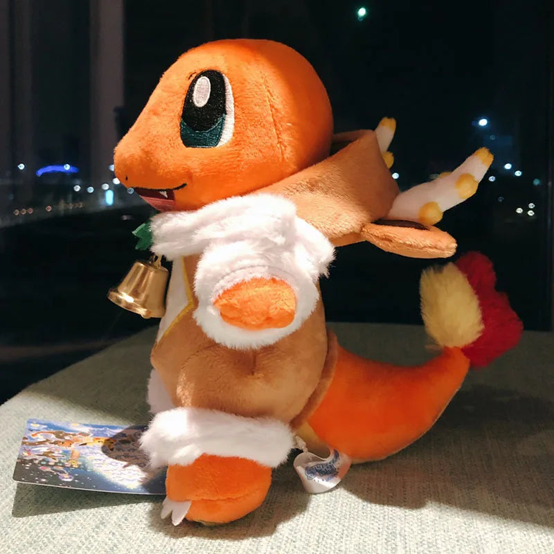 25CM Merry Christmas Sawsbuck Poncho Charmander Pikachu Pokemons Stuffed Plush Toys Anime Pokemons Plush Toys Dolls Kids Gifts