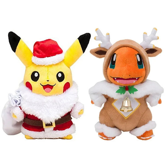 25CM Merry Christmas Sawsbuck Poncho Charmander Pikachu Pokemons Stuffed Plush Toys Anime Pokemons Plush Toys Dolls Kids Gifts