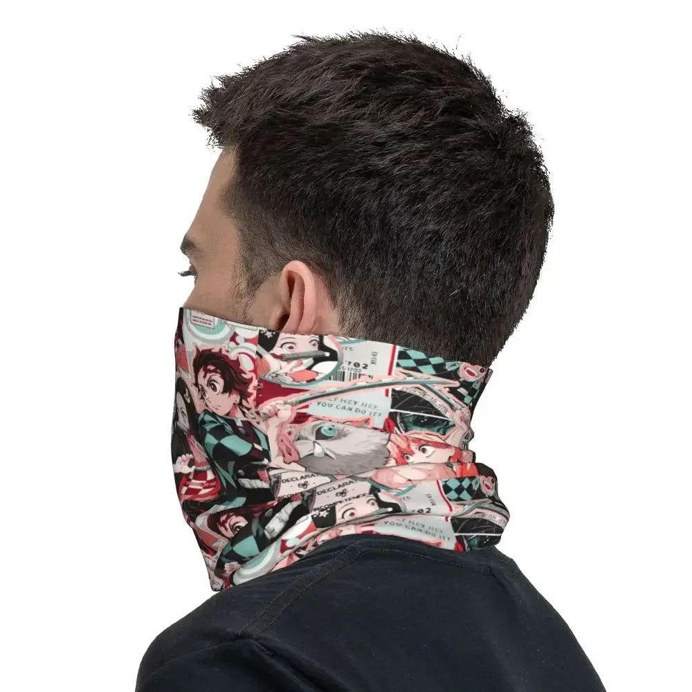 Demon Slayer Kimetsu No Yaiba Bandana Neck Gaiter Windproof Face Scarf Cover Women Men Nezuko Kamado Headband Tube Balaclava