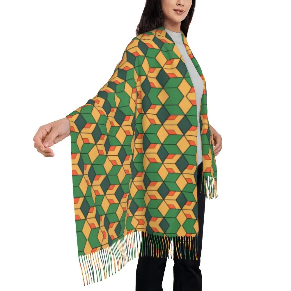 Demon Slayer Zenitsu's Pattern Scarf for Womens Winter Fall Pashmina Shawls and Wrap Long Large Shawl Scarf for Daily Wear