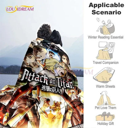 Attack on Titan Blanket Cover Anime Blankets for Beds Sofas Soft Carpet Warm Bed Sheet Bedspread Bedding Queen Size Room Decor