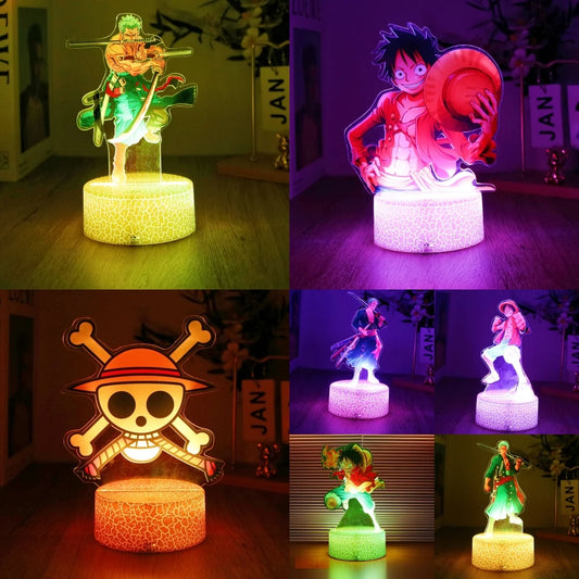 Actions Figure One Piece Luffy Zoro Anime Figures 3D Lamp PVC Action Collection Model Toys LED Night Light Kid Christmas Gift