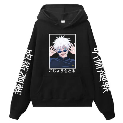 Anime Jujutsu Kaisen Print Hoodies Unisex Manga Satoru Gojo Long Sleeve Autumn Winter Fleece Warm Clothes Plus Size Hoodie