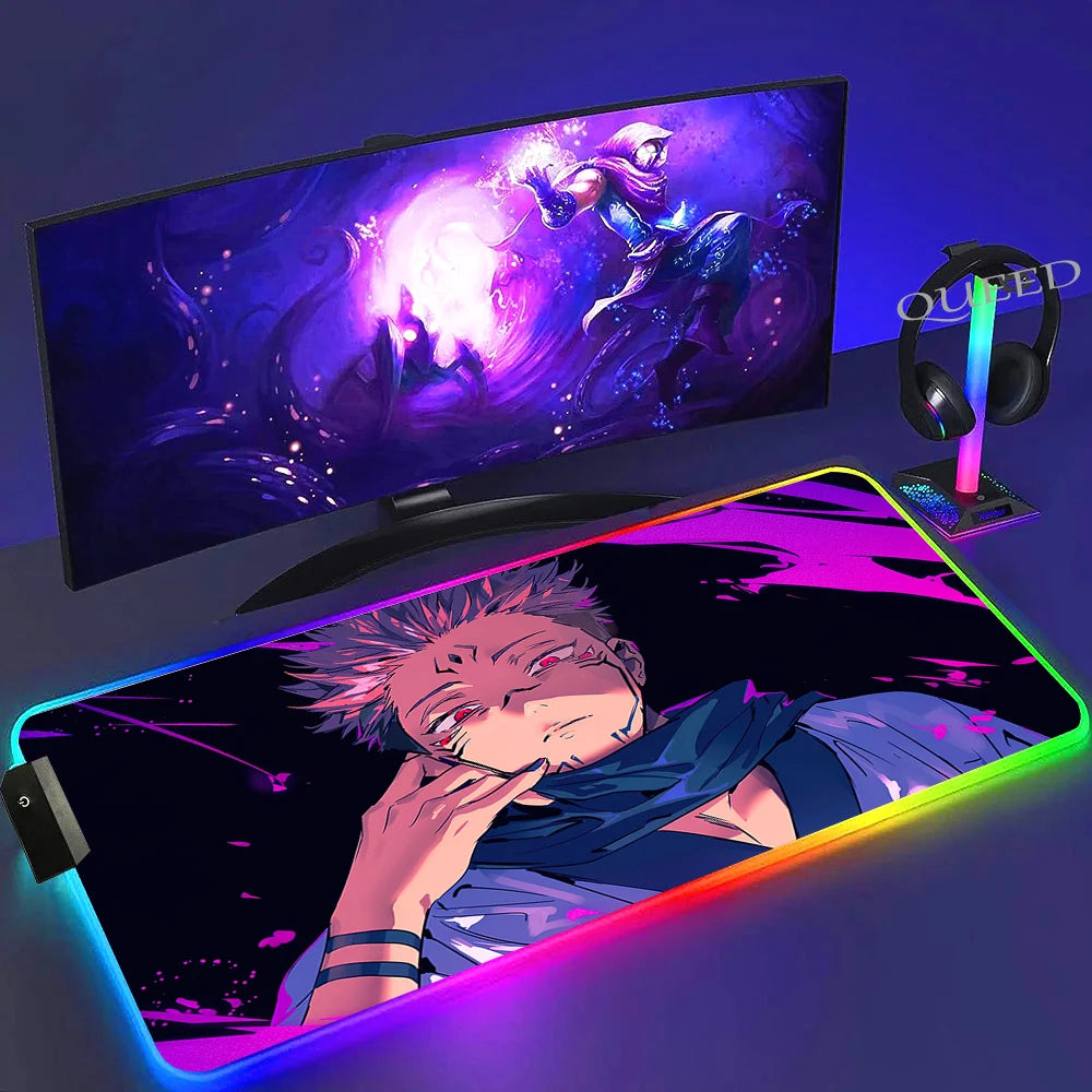 Jujutsu Kaisen RGB Gaming Mouse Pad Backlit Anime Desk Mat