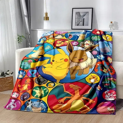 New Pokemon Cartoon Anime Flannel Blanket Pikachu  Figures Home Sofa Lunch Break Blankets Children Student Christmas Kids Gift