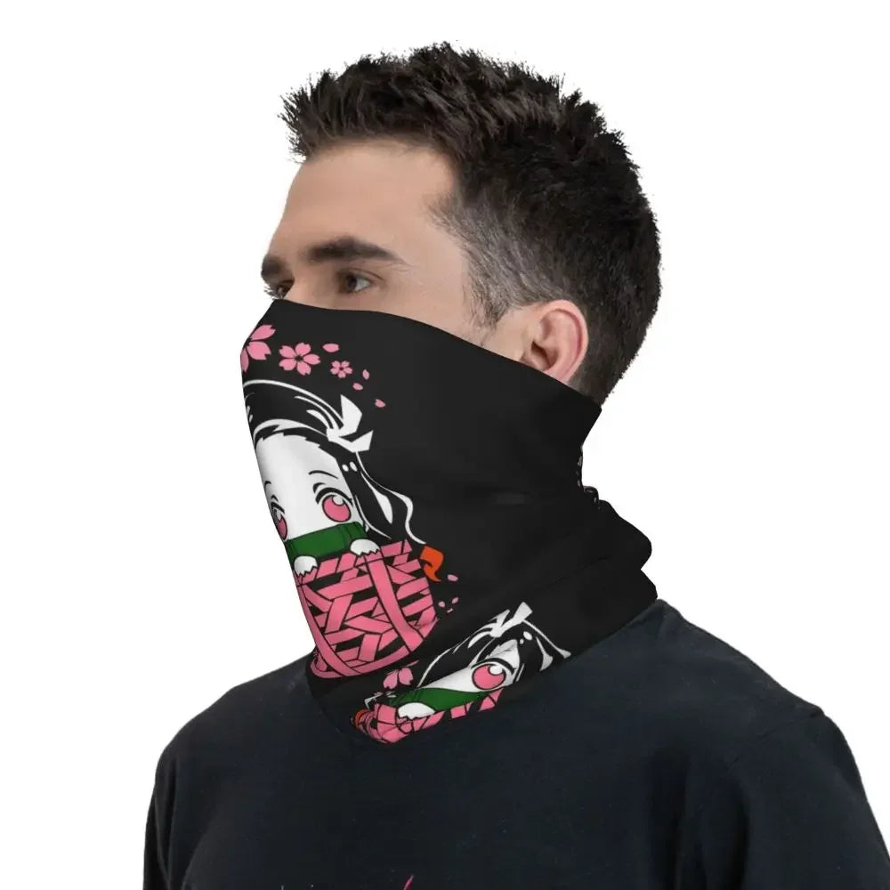 Demon Slayer Kimetsu No Yaiba Bandana Neck Gaiter Windproof Face Scarf Cover Women Men Nezuko Kamado Headband Tube Balaclava