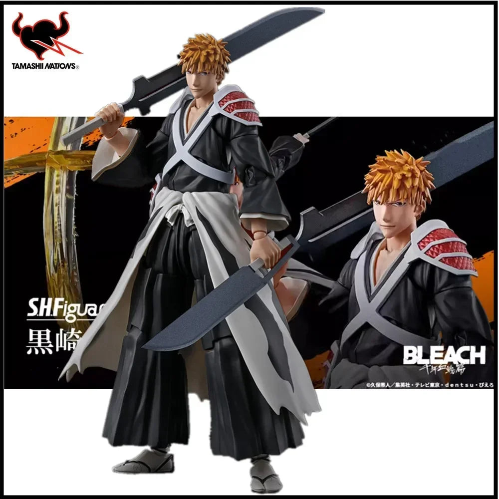 10 Original Anime Bleach S.H.Figuarts ICHIGO KUROSAKI -DUALZANGETSU PVC Action Figure Toys for Children SHF Doll Collector 15.5cm