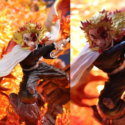 32cm Anime Demon Slayer Figure Rengoku Kyoujurou Action Figure Double-ended Replacement The Base Glow PVC Oversized Figure Model