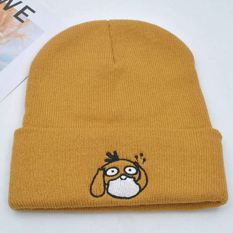 Pokemon Snorlax Ditto Psyduck Beanies Women Winter Warm Hat Anime Solid Color Funny Embroidery Cap for Men Knitted Bonnet Unisex