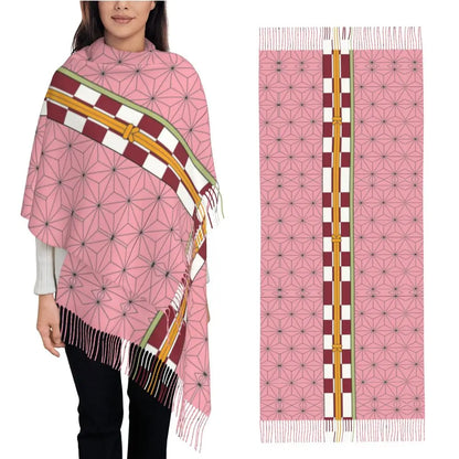 Demon Slayer Zenitsu's Pattern Scarf for Womens Winter Fall Pashmina Shawls and Wrap Long Large Shawl Scarf for Daily Wear