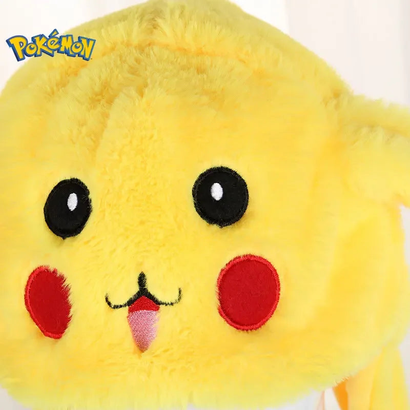 Pikachu Pokemon Anime Plush Hat Bunny Ears Plush Funny Cute Cartoon Hat Flashing Ears Moveable Plush Doll Gift Figure Toys