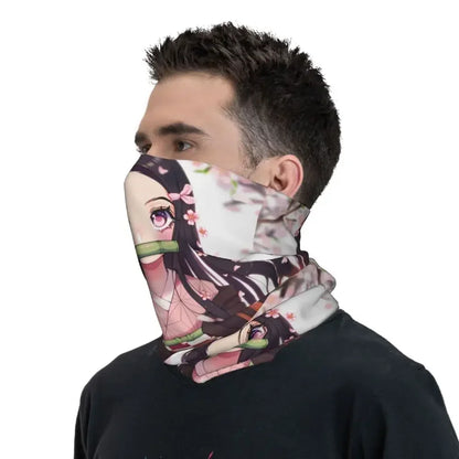 Demon Slayer Kimetsu No Yaiba Bandana Neck Gaiter Windproof Face Scarf Cover Women Men Nezuko Kamado Headband Tube Balaclava