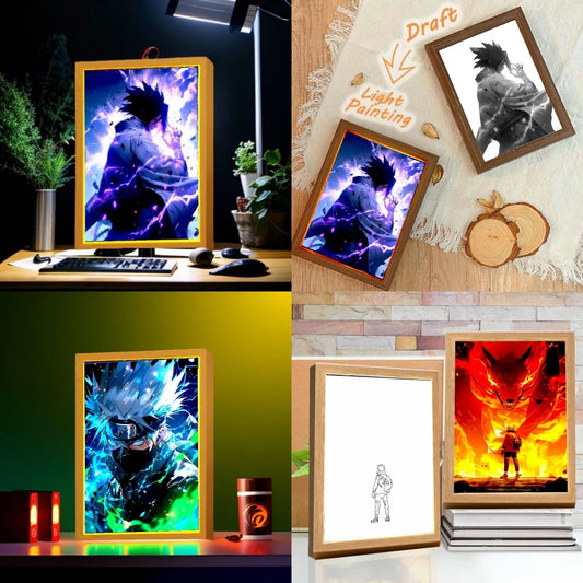 Light Painting Photo Frame Naruto Action Figure Sasuke Gaara Led Night Light Anime Figure Bedroom Decor Christmas Gift Moon Lamp