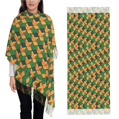 Demon Slayer Zenitsu's Pattern Scarf for Womens Winter Fall Pashmina Shawls and Wrap Long Large Shawl Scarf for Daily Wear