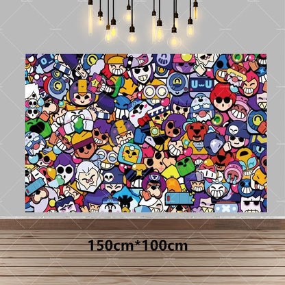 Brawl Stars Balloons Happy Birthday Banner Game Party Decoration Background Cake Topper Stickers Disposable Tableware Keychain