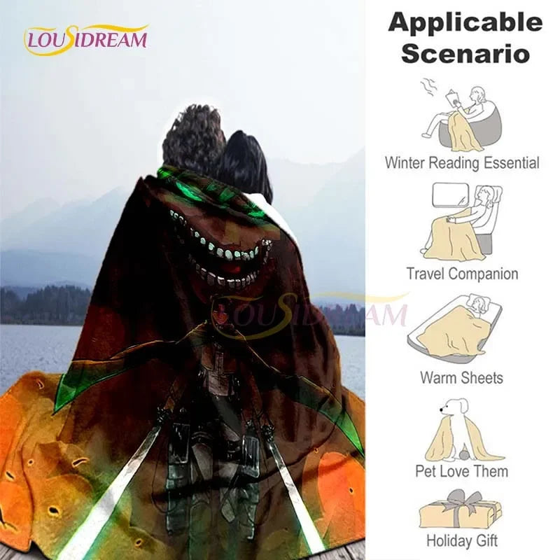 Attack on Titan Blanket Cover Anime Blankets for Beds Sofas Soft Carpet Warm Bed Sheet Bedspread Bedding Queen Size Room Decor