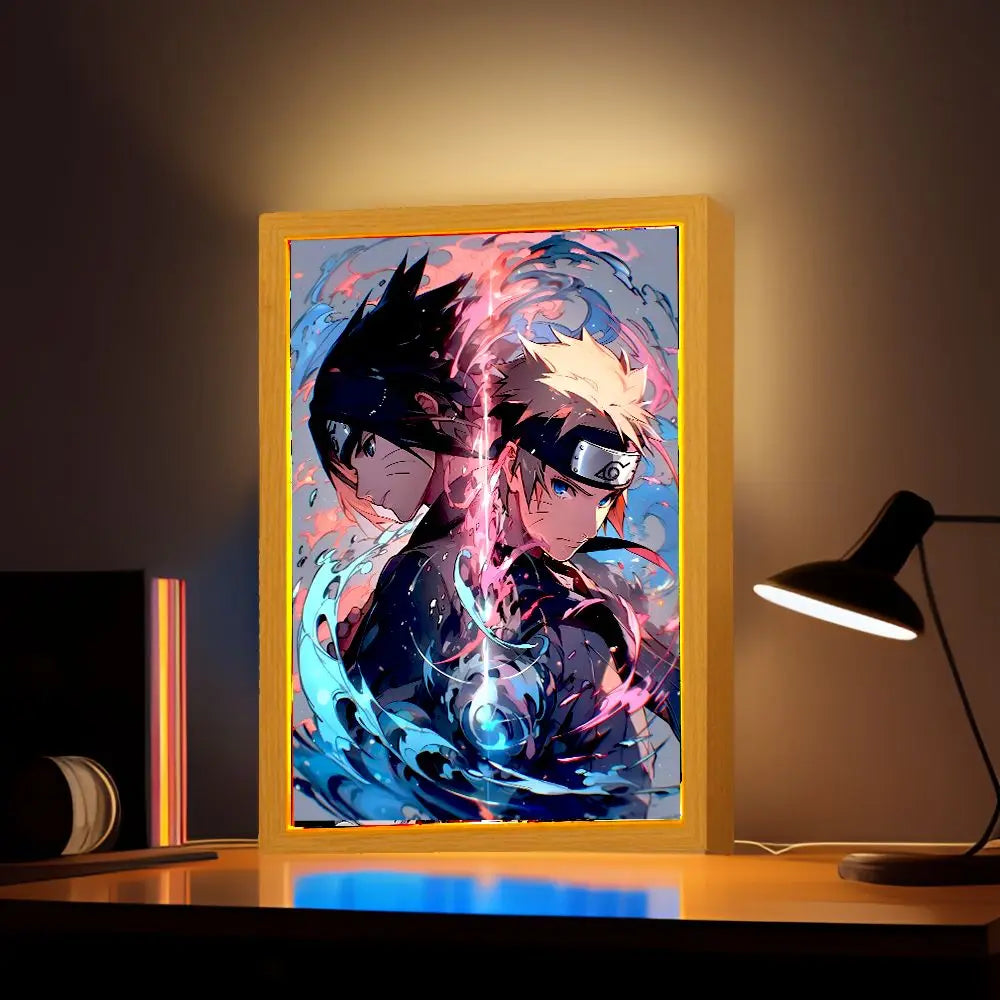 Anime Figure Naruto Light Painting Photo Frame Sasuke Gaara Action Figure Led Night Light Bedroom Decor Christmas Gift Moon Lamp