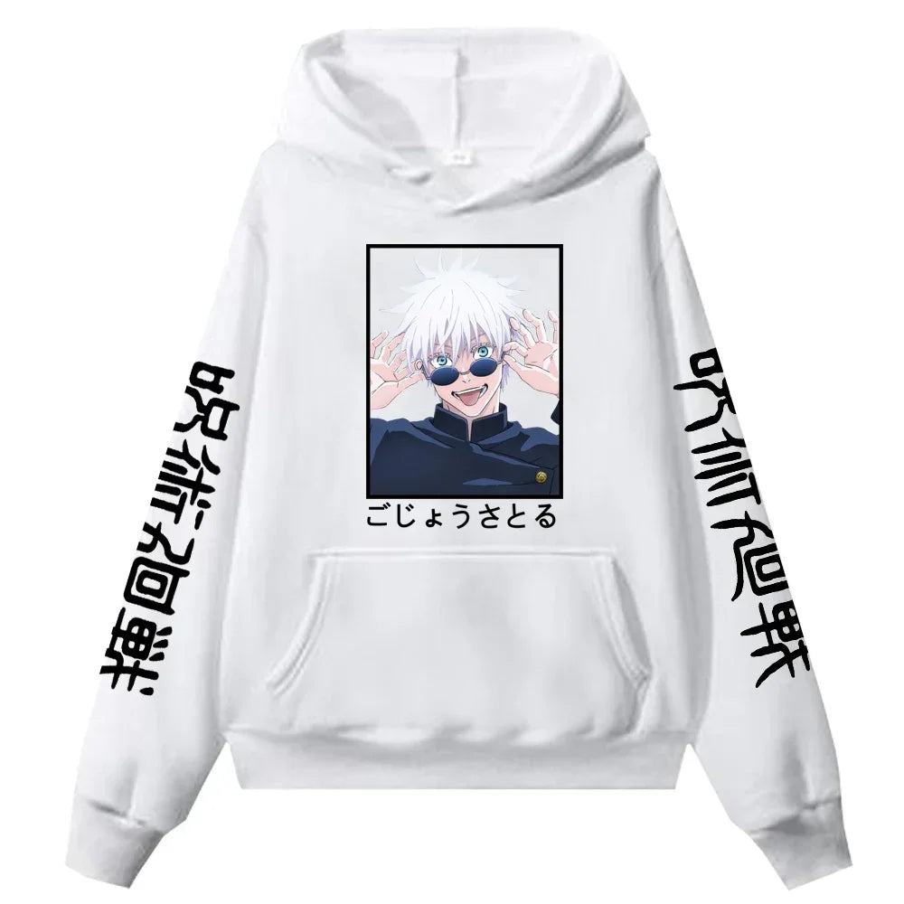 Anime Jujutsu Kaisen Print Hoodies Unisex Manga Satoru Gojo Long Sleeve Autumn Winter Fleece Warm Clothes Plus Size Hoodie