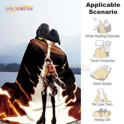 Attack on Titan Blanket Cover Anime Blankets for Beds Sofas Soft Carpet Warm Bed Sheet Bedspread Bedding Queen Size Room Decor