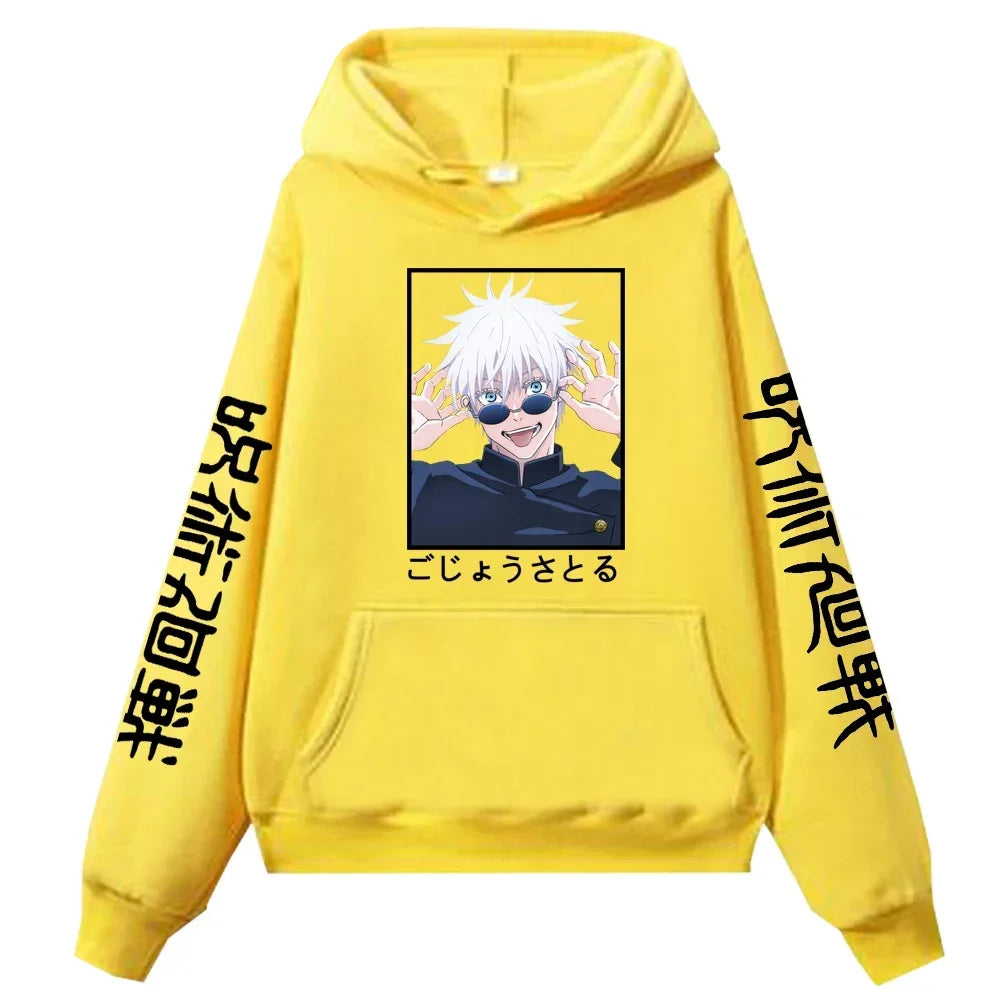 Anime Jujutsu Kaisen Print Hoodies Unisex Manga Satoru Gojo Long Sleeve Autumn Winter Fleece Warm Clothes Plus Size Hoodie