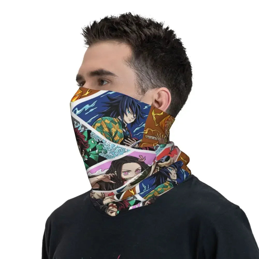 Demon Slayer Kimetsu No Yaiba Bandana Neck Gaiter Windproof Face Scarf Cover Women Men Nezuko Kamado Headband Tube Balaclava