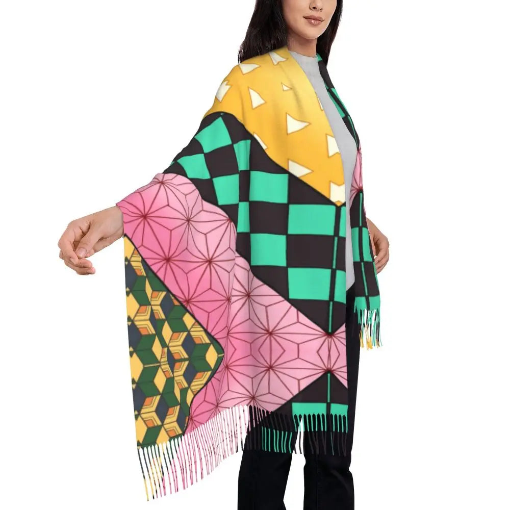 Demon Slayer Zenitsu's Pattern Scarf for Womens Winter Fall Pashmina Shawls and Wrap Long Large Shawl Scarf for Daily Wear