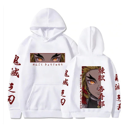 Hot Anime  Demon Slayer Hooded Rengoku Kyoujurou Eyes Graphic Print Autumn Winter Men Women Casual Sweatshirt Plus Size Hoodie