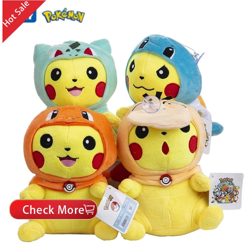 25CM Merry Christmas Sawsbuck Poncho Charmander Pikachu Pokemons Stuffed Plush Toys Anime Pokemons Plush Toys Dolls Kids Gifts