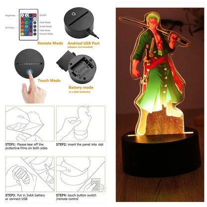 Actions Figure One Piece Luffy Zoro Anime Figures 3D Lamp PVC Action Collection Model Toys LED Night Light Kid Christmas Gift