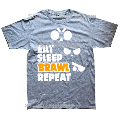 Eat Sleep Brawl Repeat Gamer Mobile Game Brawl with Stars T-Shirt Graphics Customs Fitted T Shirts for Men Tees Men's T-shirt