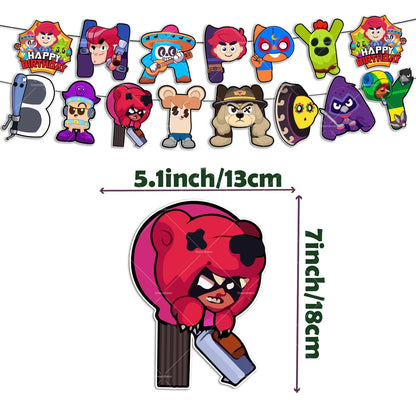 Brawl Stars Balloons Happy Birthday Banner Game Party Decoration Background Cake Topper Stickers Disposable Tableware Keychain