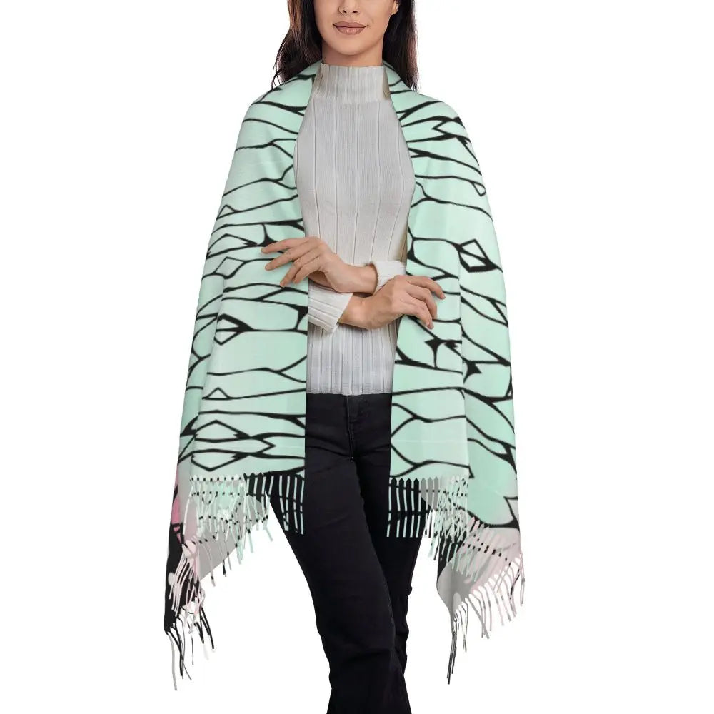 Demon Slayer Zenitsu's Pattern Scarf for Womens Winter Fall Pashmina Shawls and Wrap Long Large Shawl Scarf for Daily Wear