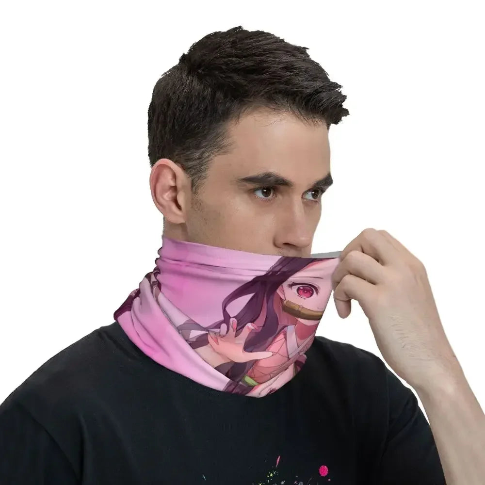 Demon Slayer Kimetsu No Yaiba Bandana Neck Gaiter Windproof Face Scarf Cover Women Men Nezuko Kamado Headband Tube Balaclava