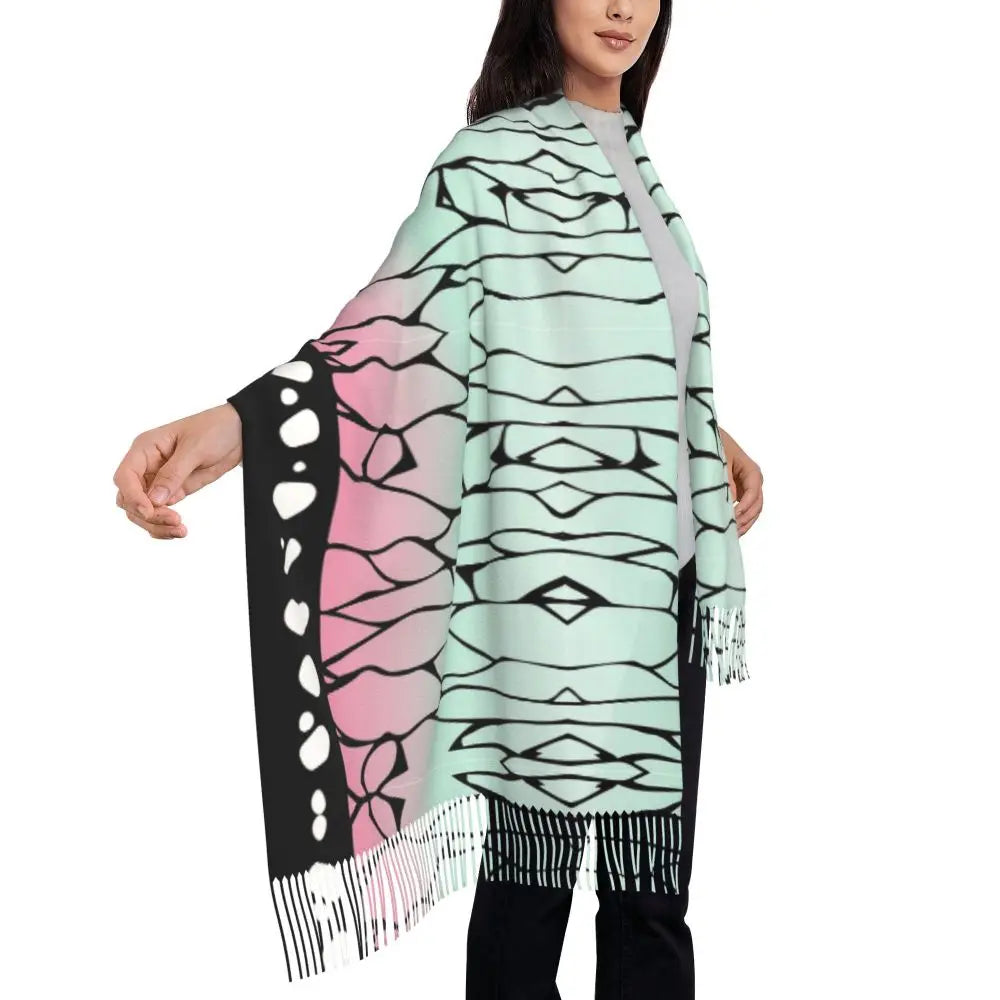 Demon Slayer Zenitsu's Pattern Scarf for Womens Winter Fall Pashmina Shawls and Wrap Long Large Shawl Scarf for Daily Wear