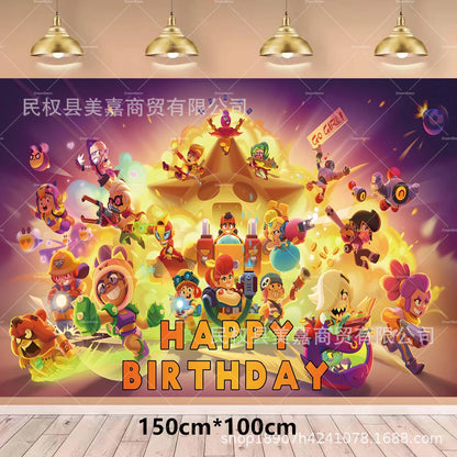 Brawl Stars Balloons Happy Birthday Banner Game Party Decoration Background Cake Topper Stickers Disposable Tableware Keychain