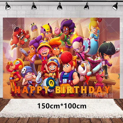 Brawl Stars Balloons Happy Birthday Banner Game Party Decoration Background Cake Topper Stickers Disposable Tableware Keychain