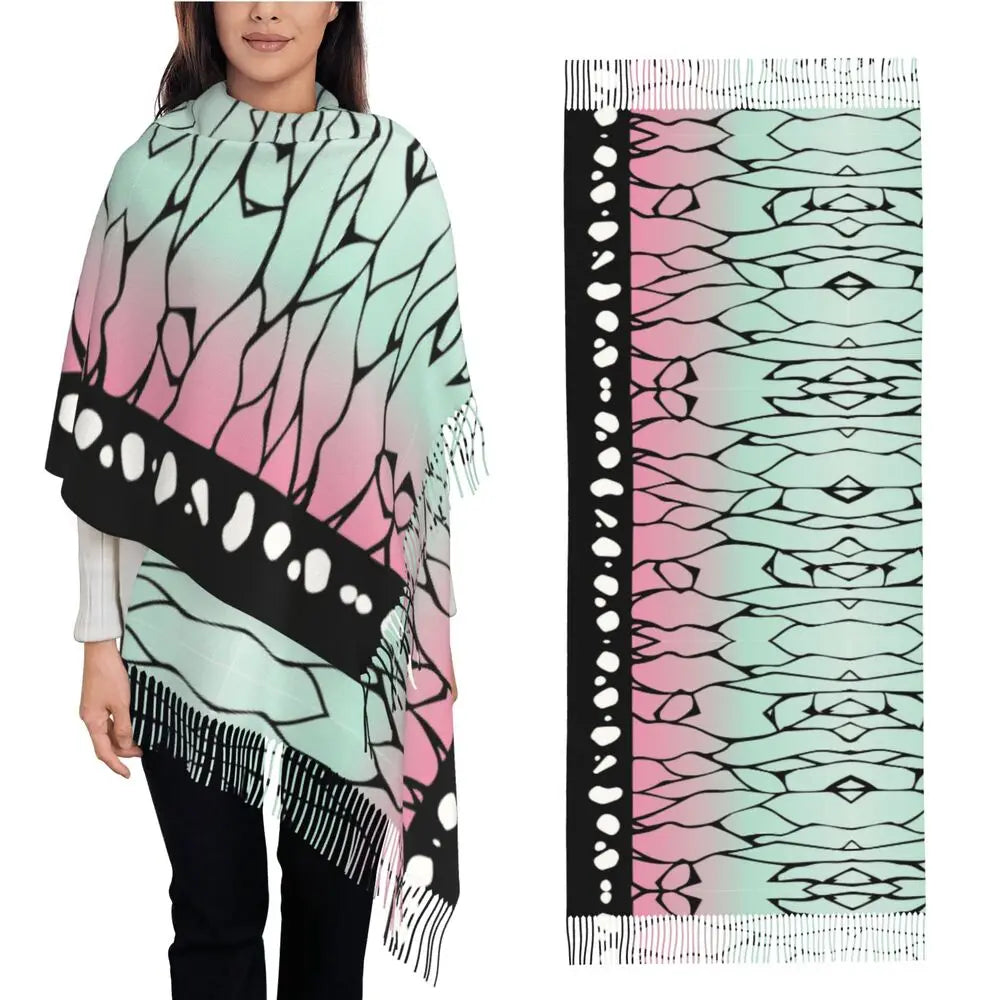 Demon Slayer Zenitsu's Pattern Scarf for Womens Winter Fall Pashmina Shawls and Wrap Long Large Shawl Scarf for Daily Wear