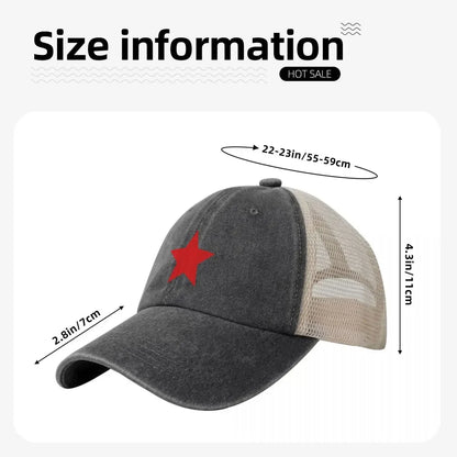 Star Red star black Cowboy Mesh Baseball Cap Beach Summer Outing Wild Ball Hat for Men Women Sun Protection