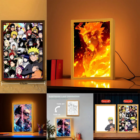 Anime Figure Naruto Light Painting Photo Frame Sasuke Gaara Action Figure Led Night Light Bedroom Decor Christmas Gift Moon Lamp