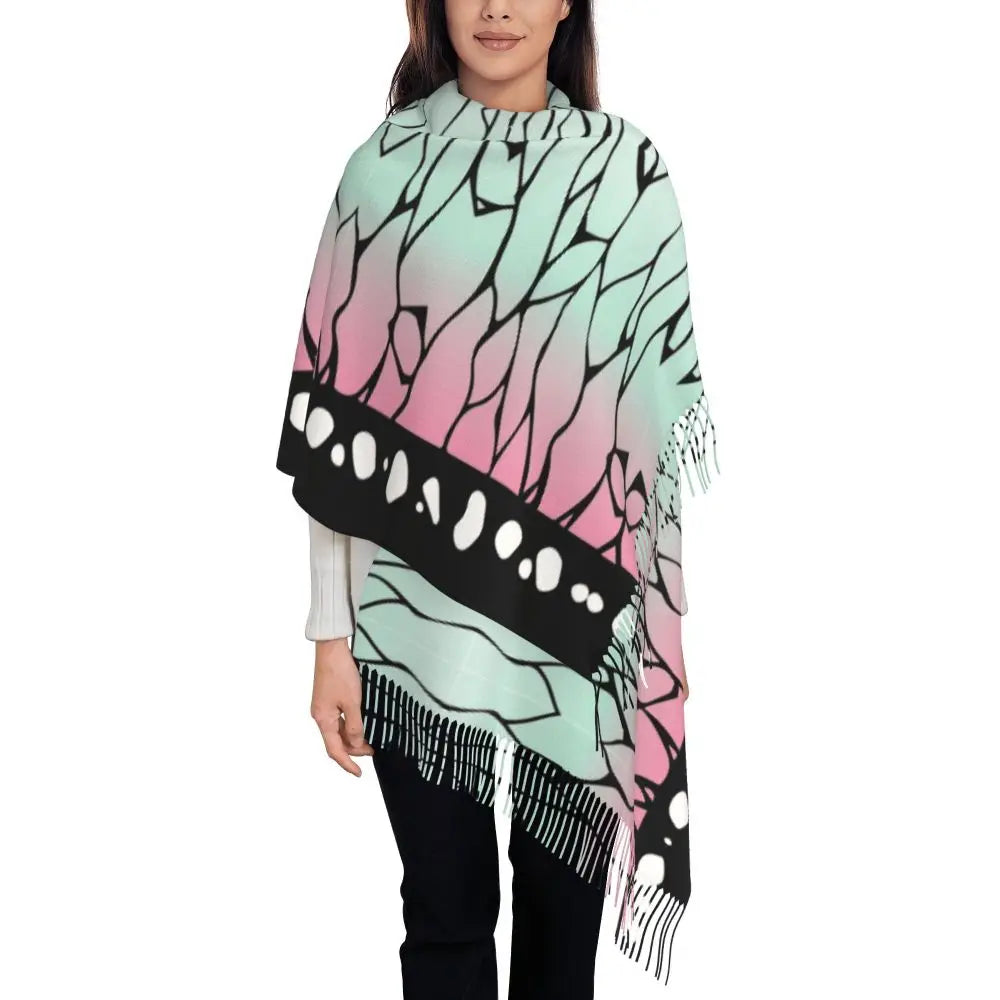 Demon Slayer Zenitsu's Pattern Scarf for Womens Winter Fall Pashmina Shawls and Wrap Long Large Shawl Scarf for Daily Wear