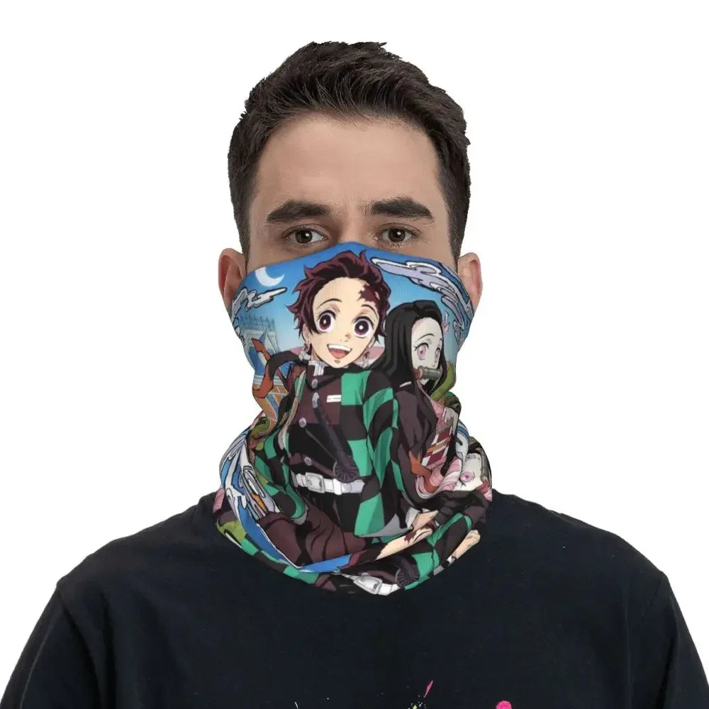 Demon Slayer Kimetsu No Yaiba Bandana Neck Gaiter Windproof Face Scarf Cover Women Men Nezuko Kamado Headband Tube Balaclava