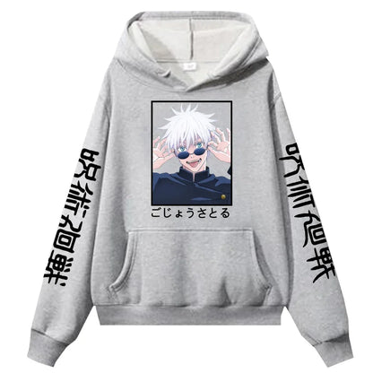 Anime Jujutsu Kaisen Print Hoodies Unisex Manga Satoru Gojo Long Sleeve Autumn Winter Fleece Warm Clothes Plus Size Hoodie