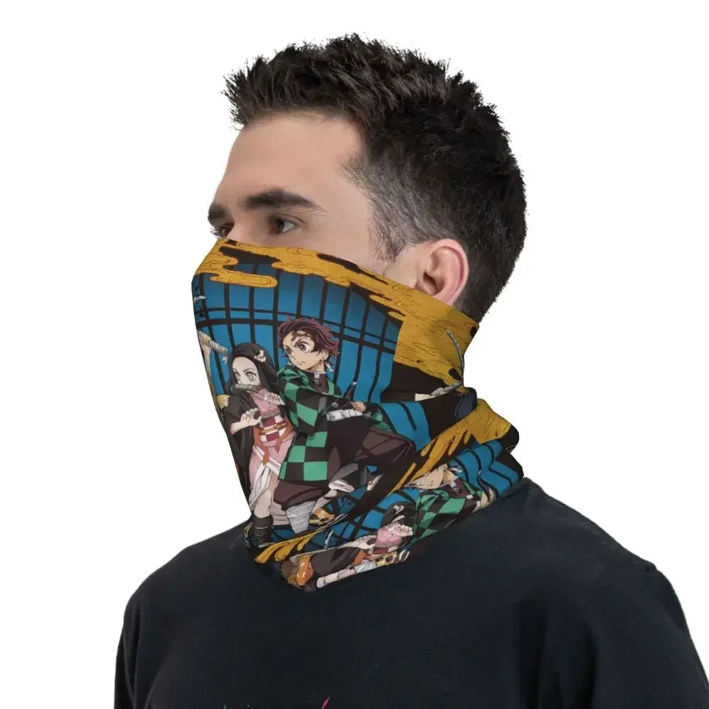 Demon Slayer Kimetsu No Yaiba Bandana Neck Gaiter Windproof Face Scarf Cover Women Men Nezuko Kamado Headband Tube Balaclava